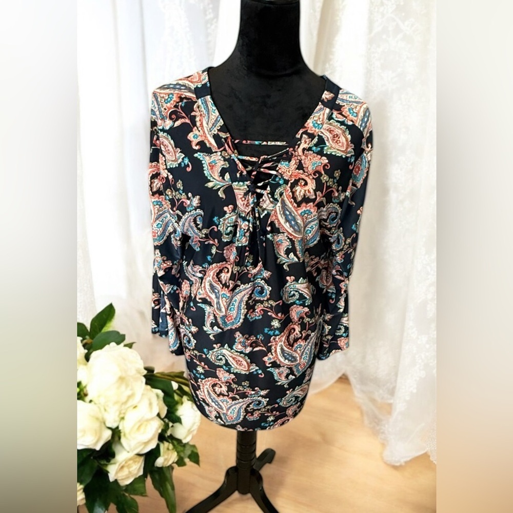 J.T.B. Paisley Print Women's‎ Top - Black and Multicolor Size XL